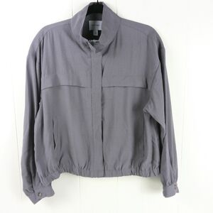 Nine West Bomber Jacket Women Size M Gray Lightweight Cropped Full Zip